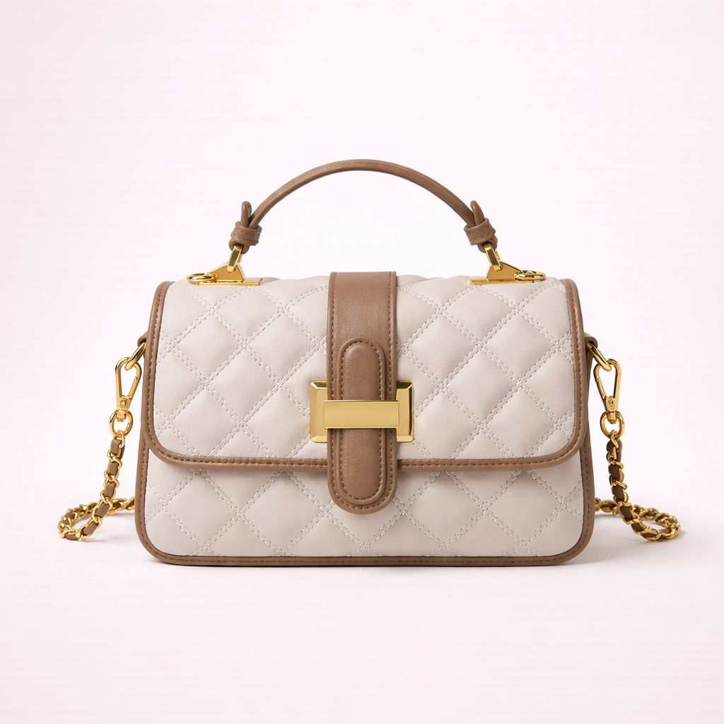 Quilted Top-Handle Bag — First-Layer Cowhide Leather