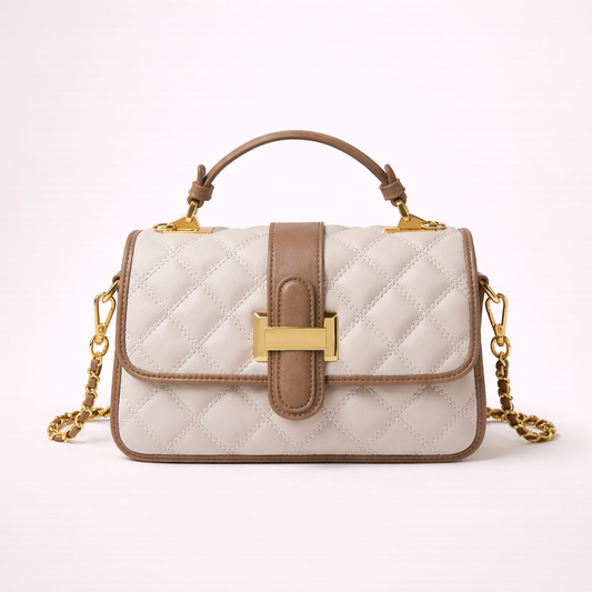 Quilted Top-Handle Bag — First-Layer Cowhide Leather