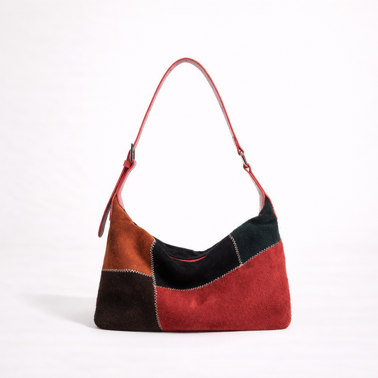 Patchwork Suede Shoulder Bag in First-Layer Cowhide Leather