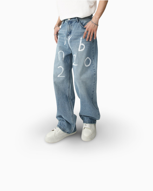 New Loose Wide-leg Mopping Jeans Personalized Digital Printing