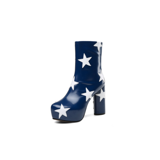 Star-Print Leather Platform Ankle Boots