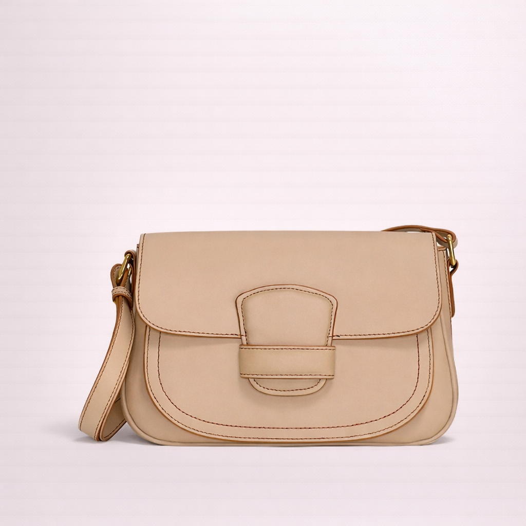 First-Layer Cowhide Structured Saddle Crossbody