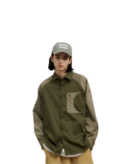 All-matching Shirt Color-block Raglan Sleeves Lapel Loose Casual Shirt