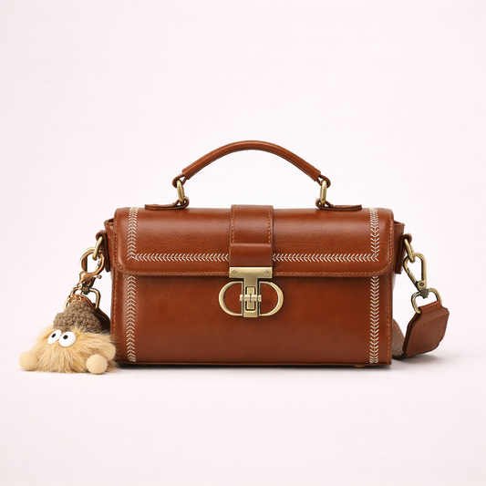 Structured Top-Handle Bag — First-Layer Cowhide Leather