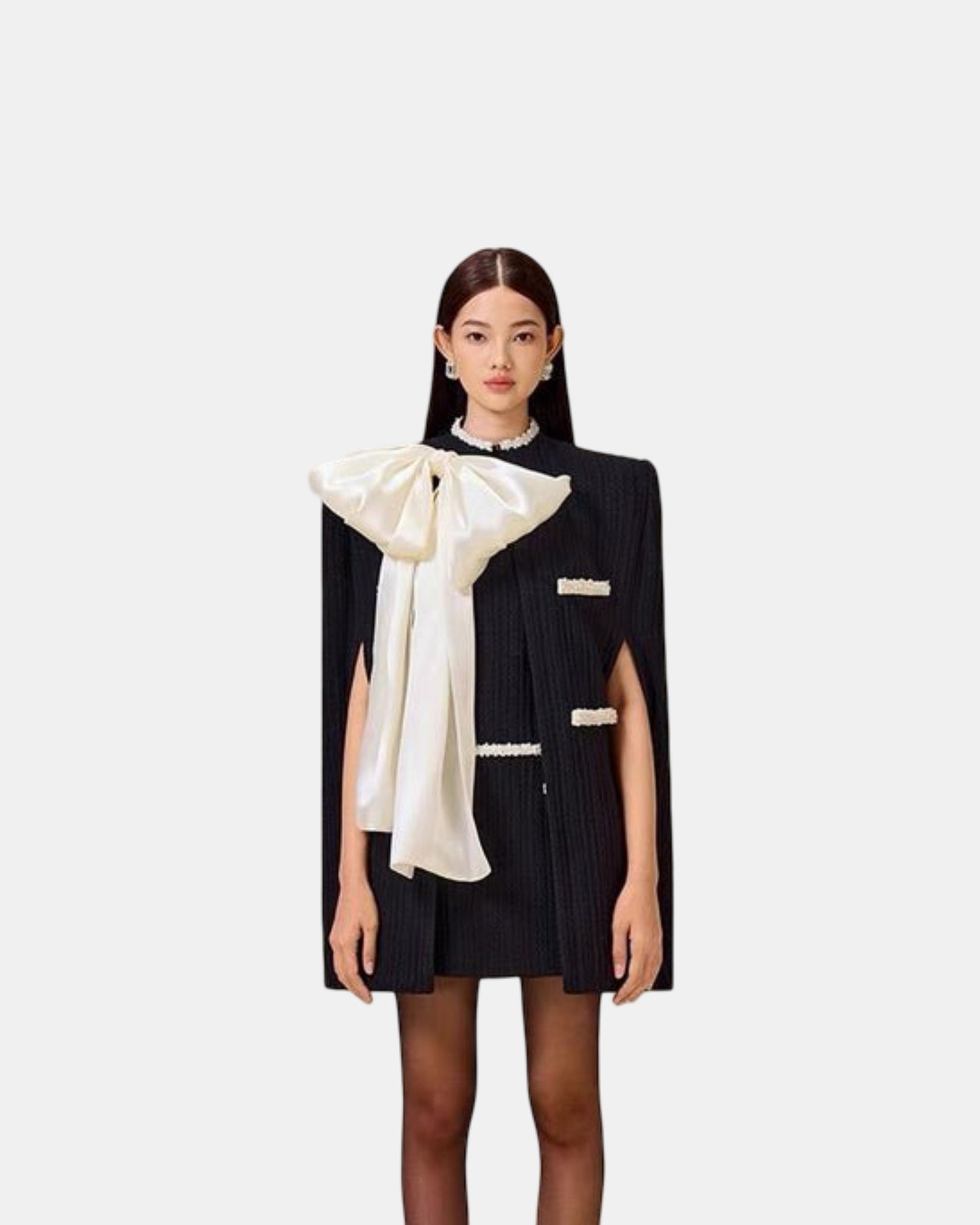 Advanced Sense Cape Suit Graceful Bow Inverness Slim-fit Sleeveless Dress