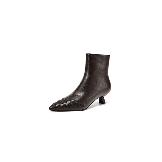 Fashionable Knit Ankle Mid-heel And Plush-lined Boots