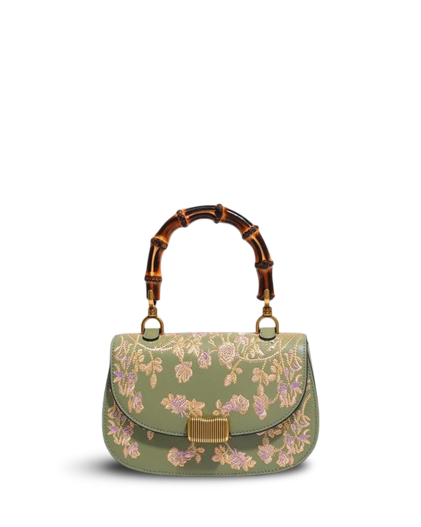 Cowhide Embroidery Ladies Bamboo Handbag