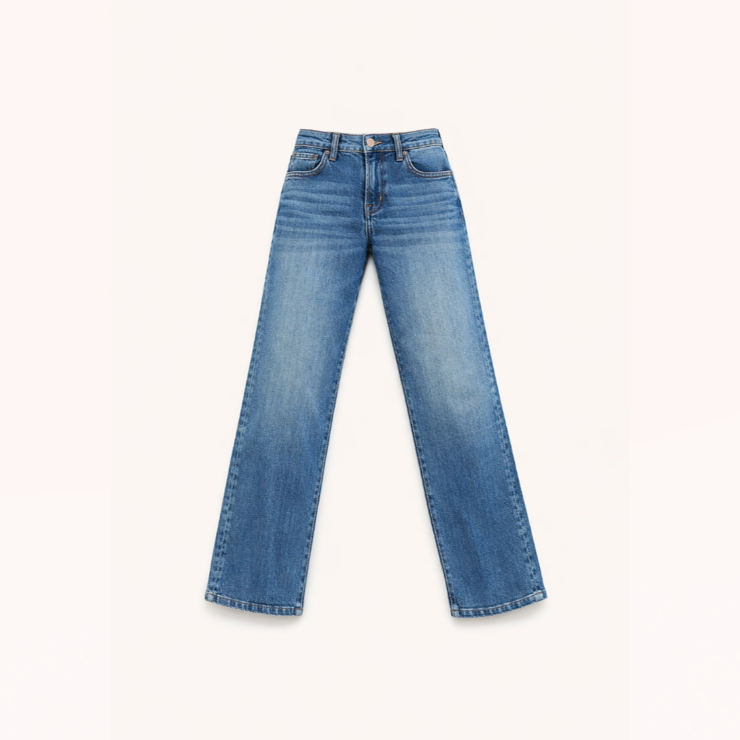 Clean-Line Wide Leg Denim Jeans