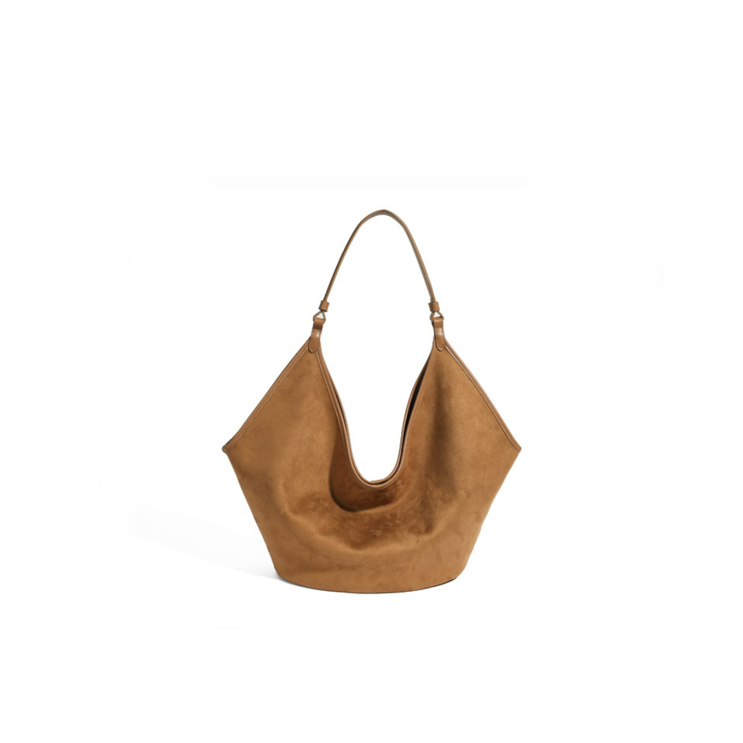 Soft-Form Suede Cowhide Hobo Bag Natural Drop Profile