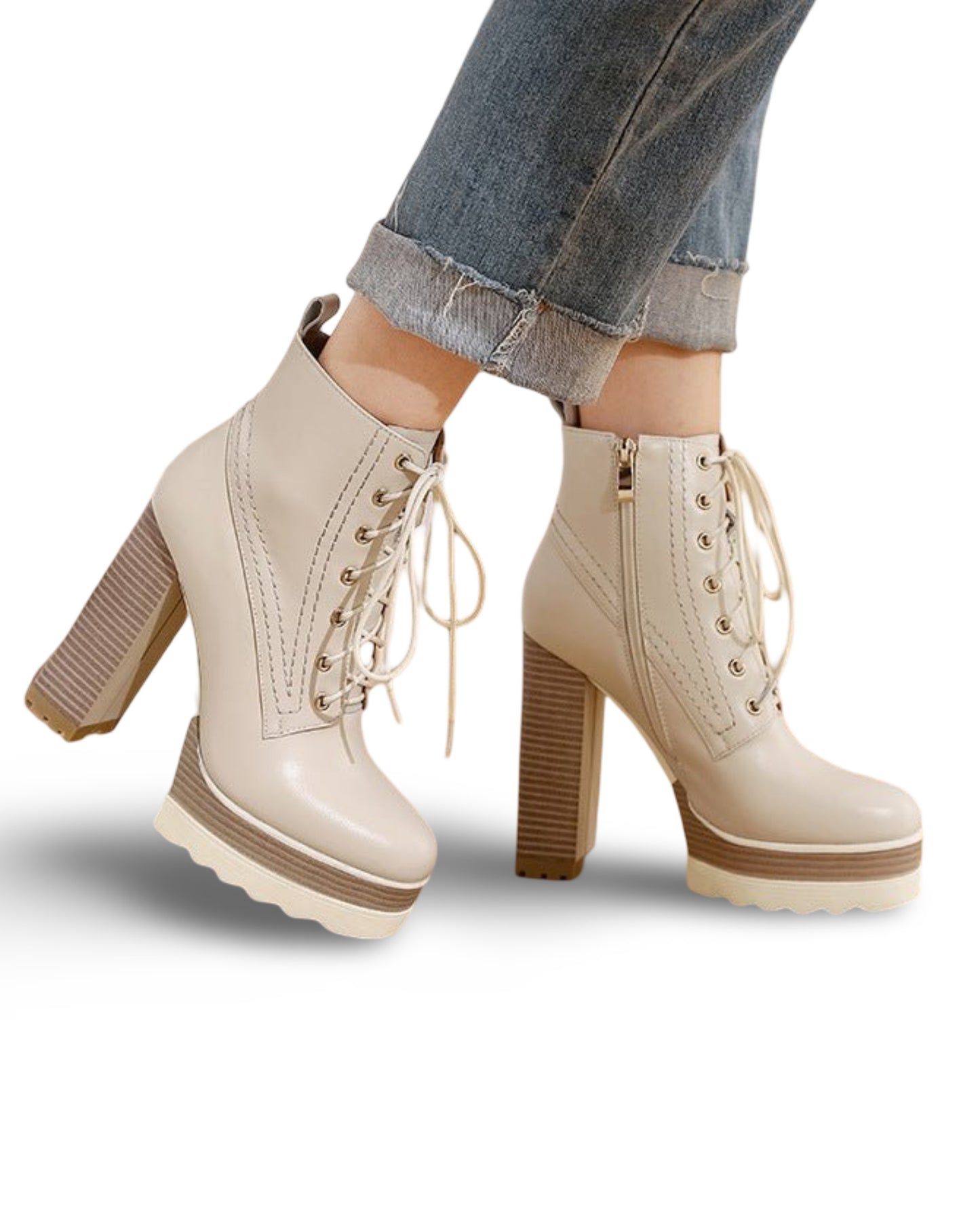 Women's Chunky Heel Waterproof Platform High Heel Boots