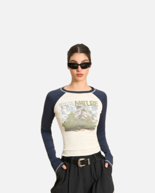 Back To Snow Mountain Slim Fit Long Sleeve T-shirt Girl