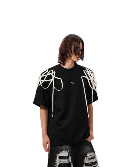 Rivet Ribbon Padded Shoulder Short-sleeved T-shirt