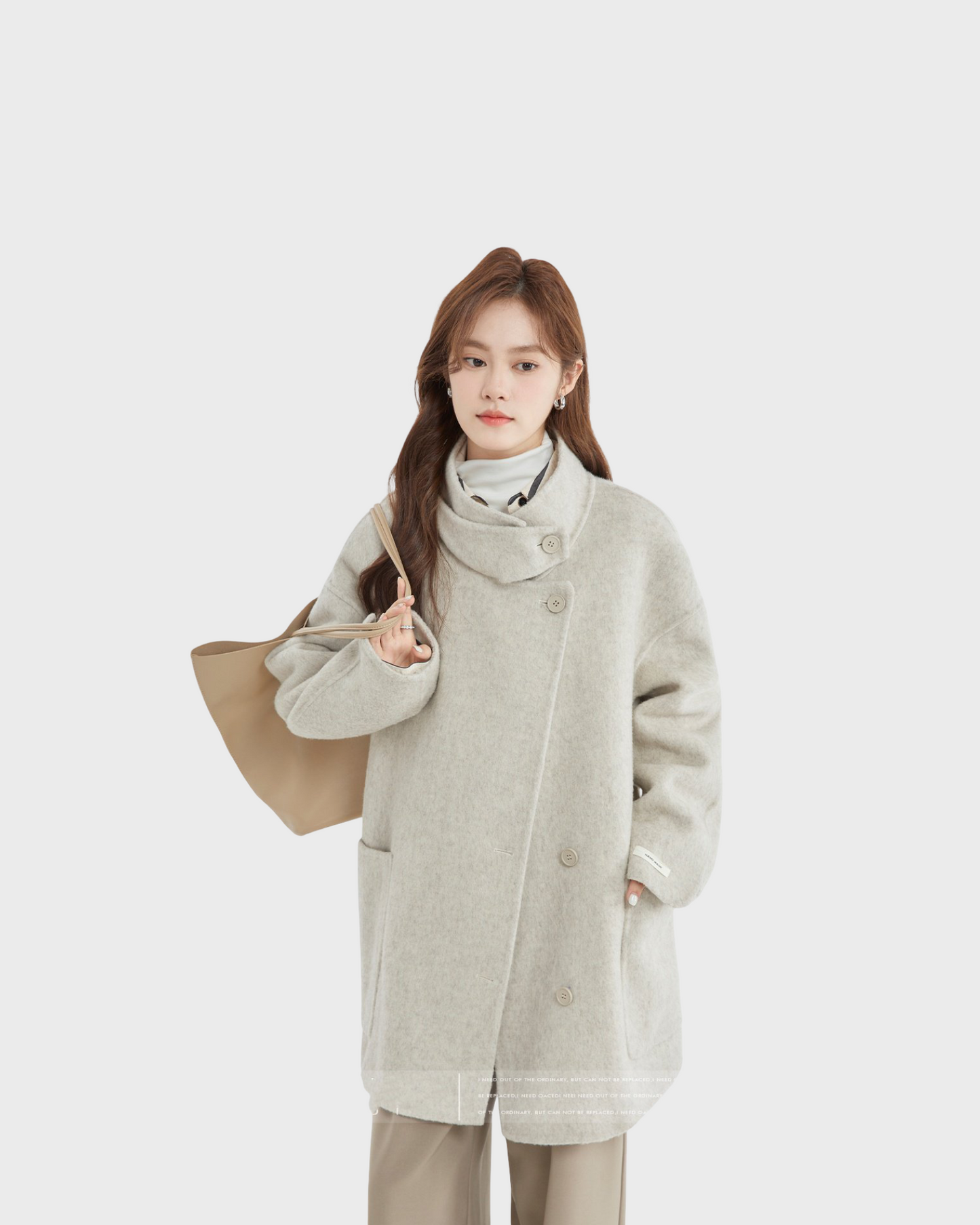 Stand Collar Loose Woolen Female Reversible Cashmere Coat