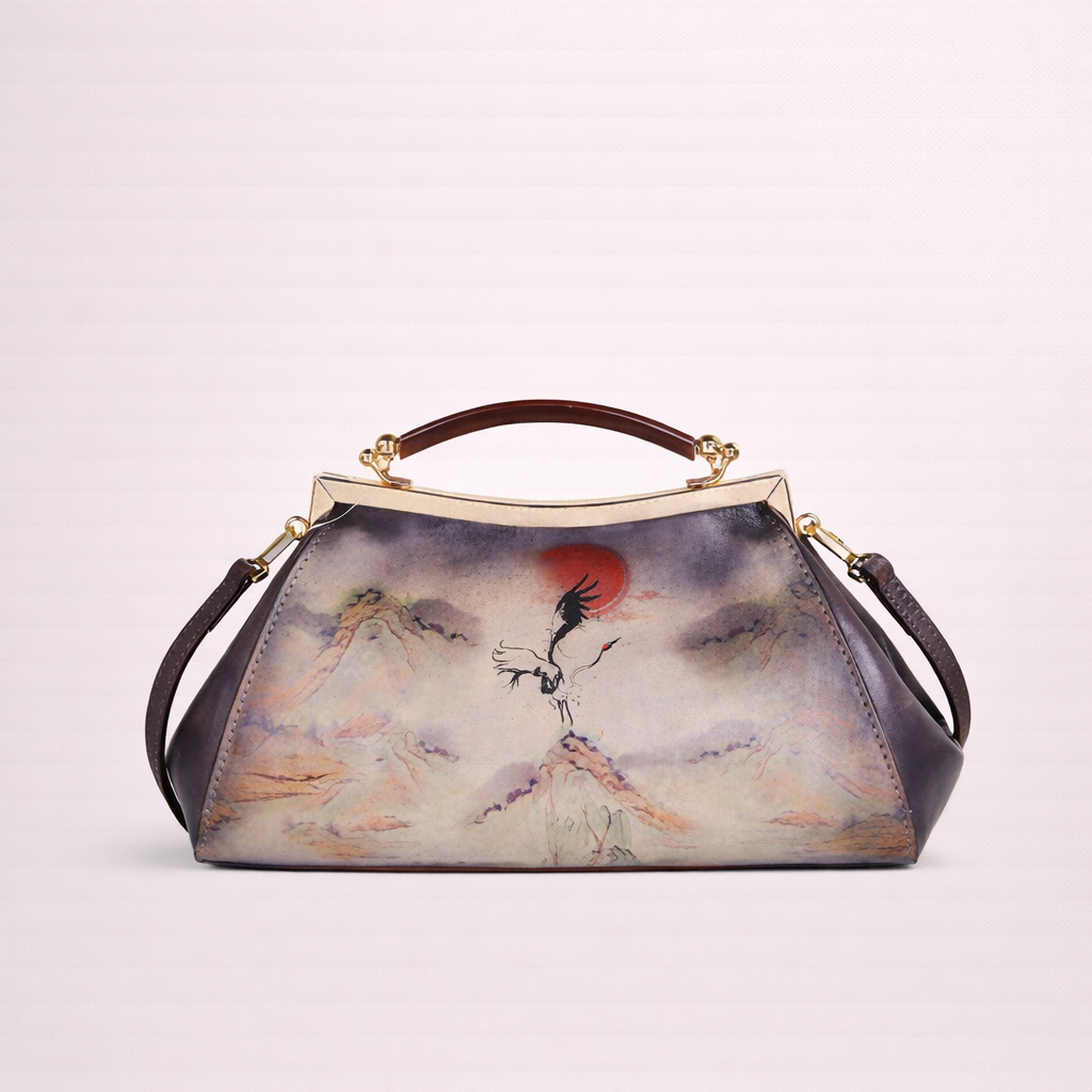 Hand-Painted Landscape Cowhide Top-Handle Bag