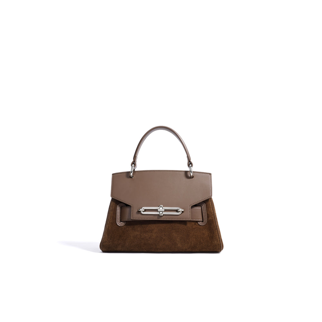 Structured Top-Handle Bag in Matte Cowhide with Suede Panel