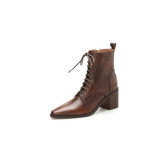 Pigskin Leather Lace-Up Ankle Boots