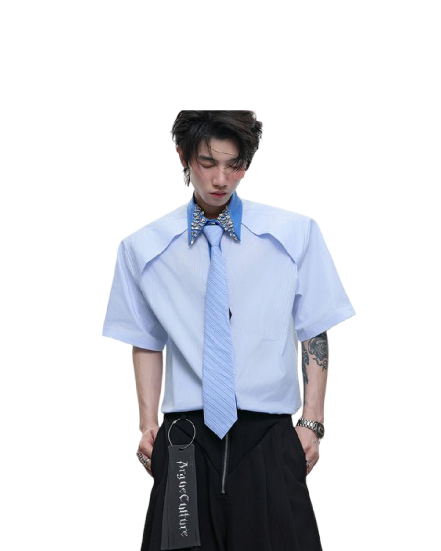 Men's Diamond Tie Dual-color Patchwork Striped Shirt