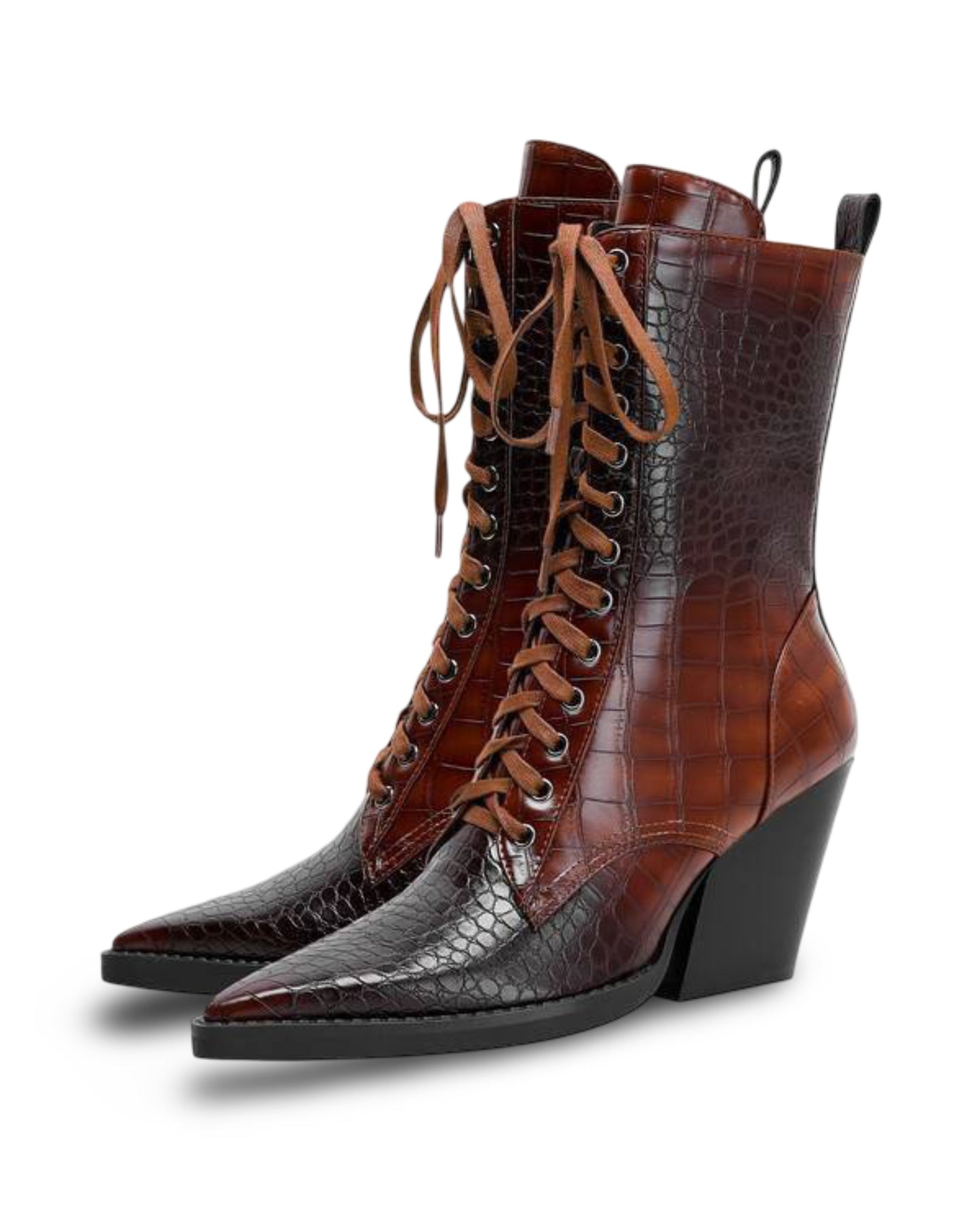 Retro Pointed Stone Pattern Chunky Heel Simple Lace High Heels Fashion Boots