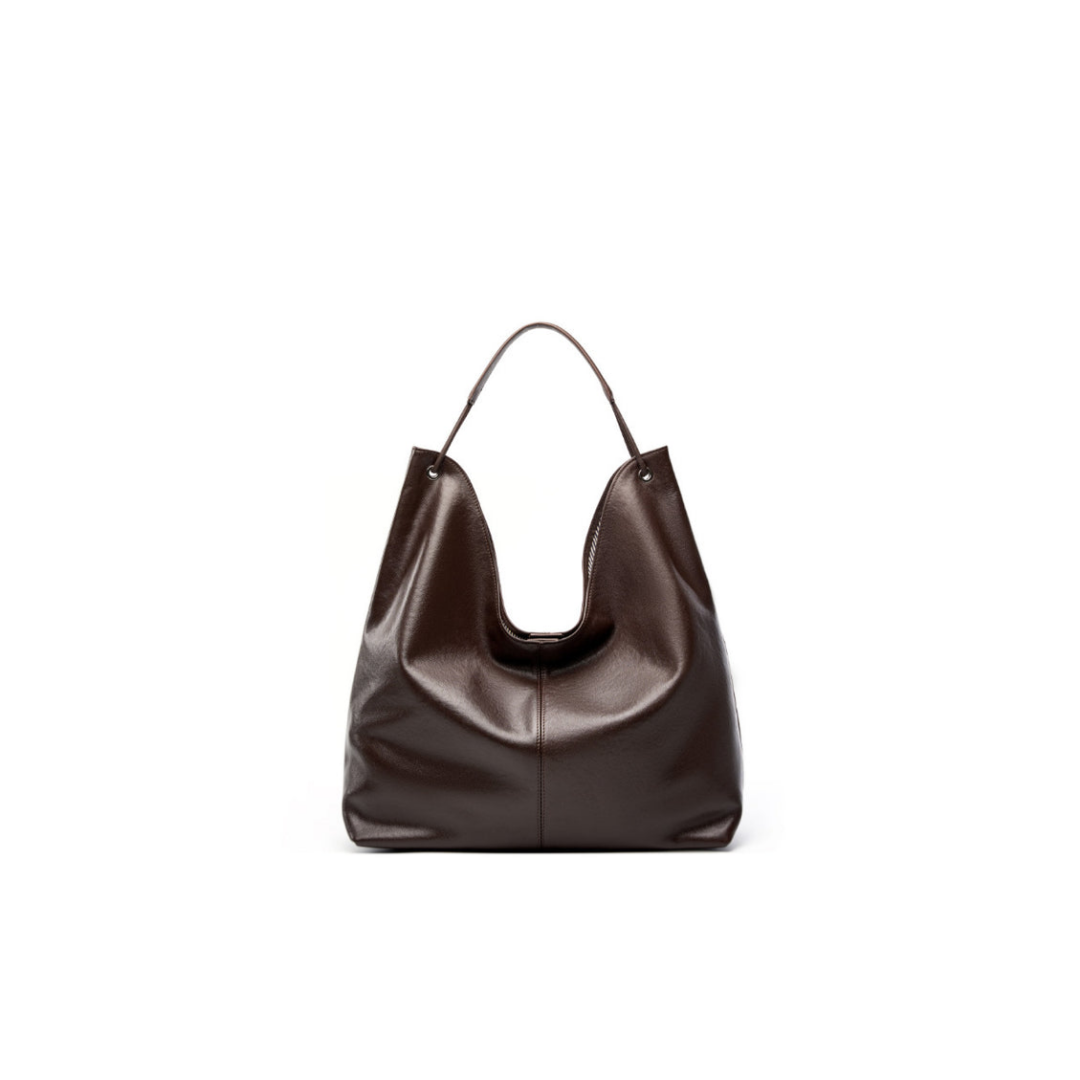Soft-Structure Cowhide Hobo Shoulder Bag