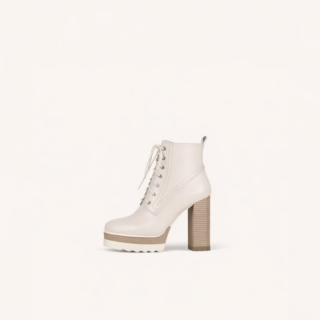 Cowhide Leather Platform Heel Lace-Up Boot
