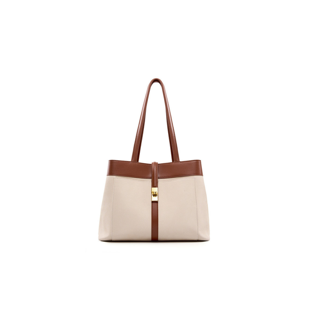 Structured Two-Tone Cowhide Tote Bag