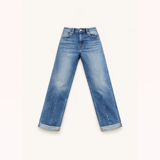 Mid-Blue Precision Straight Jeans — Calm Authority Edition