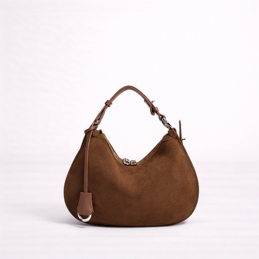 Soft Crescent Shoulder Bag in Two-Layer Cowhide