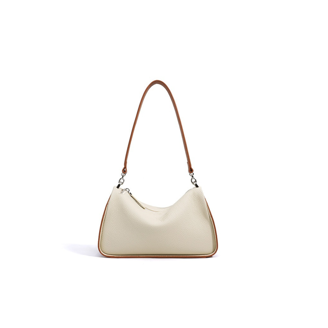 Contrast-Trim Shoulder Bag in First-Layer Cowhide