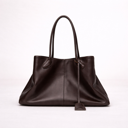 Soft-Structured Long-Handle Tote in First-Layer Cowhide