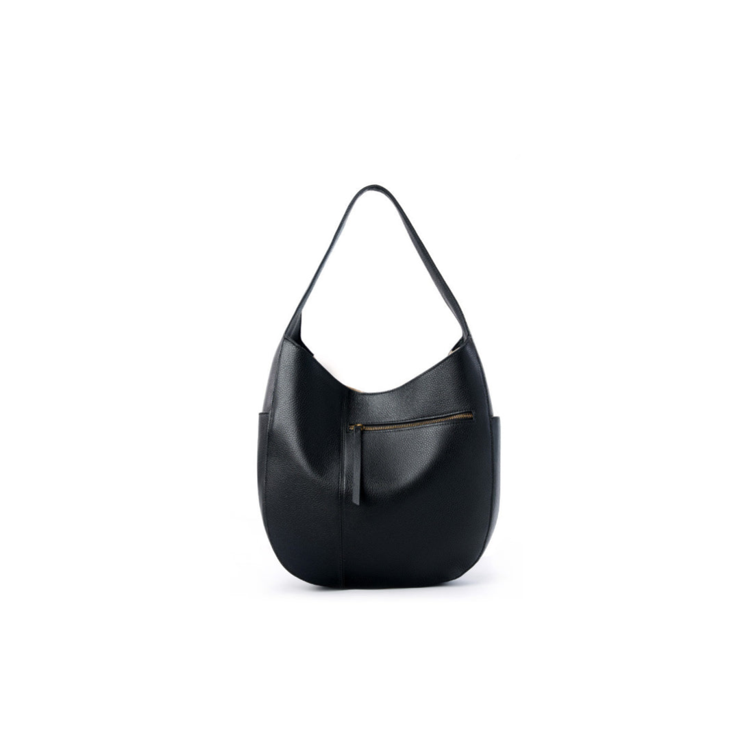 Curved Hobo Shoulder Bag with Front Zip Pocket