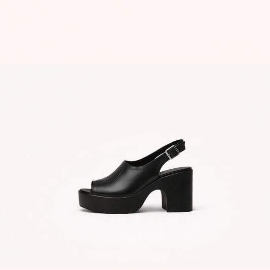 First-Layer Cowhide Platform Heel with Structured Block Base
