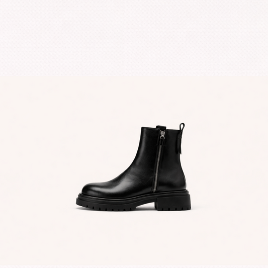 Sheepskin Leather Block Heel Ankle Boots