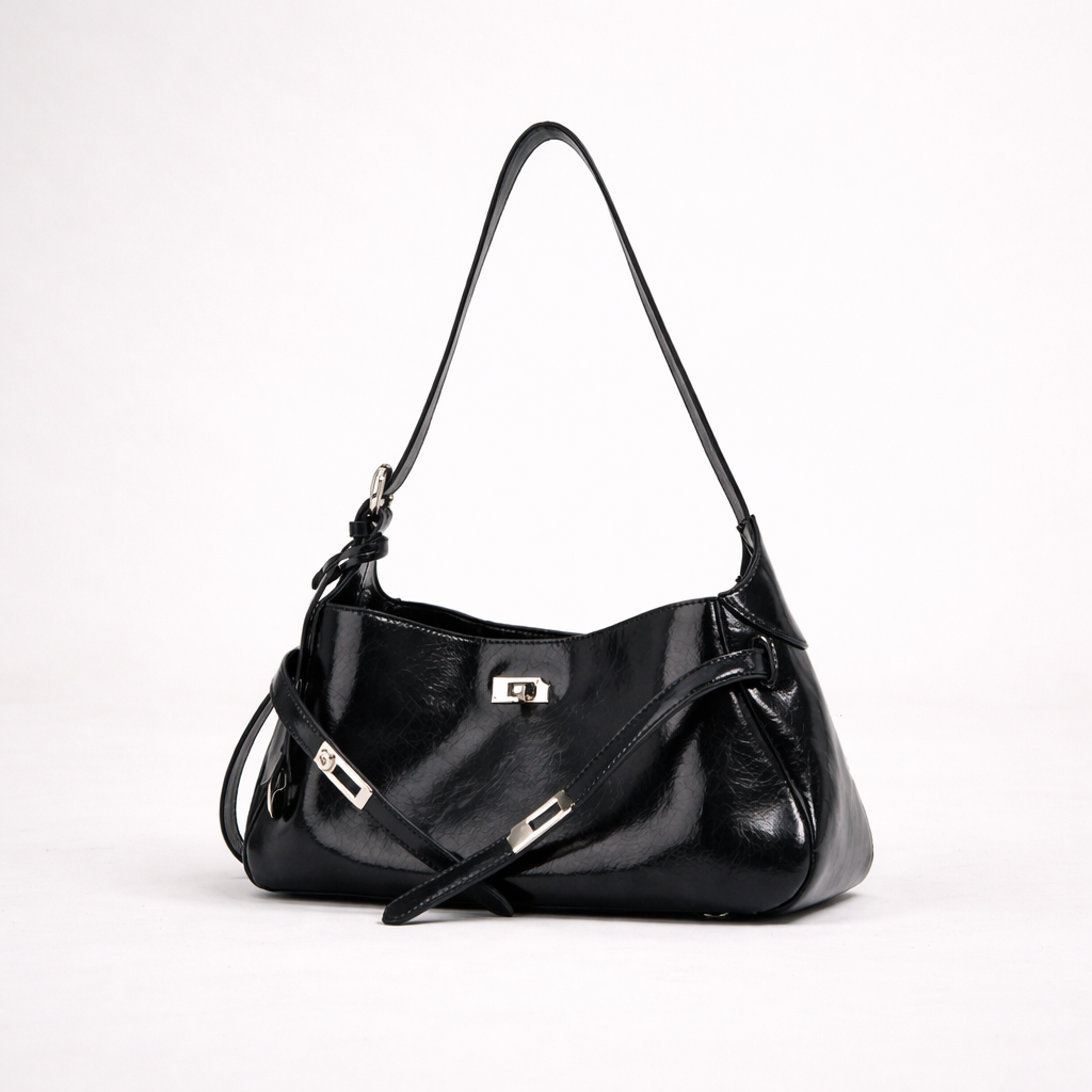 Soft-Form Hobo Shoulder Bag with Embossed Front Panel