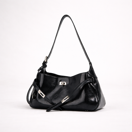 Soft-Form Hobo Shoulder Bag with Embossed Front Panel