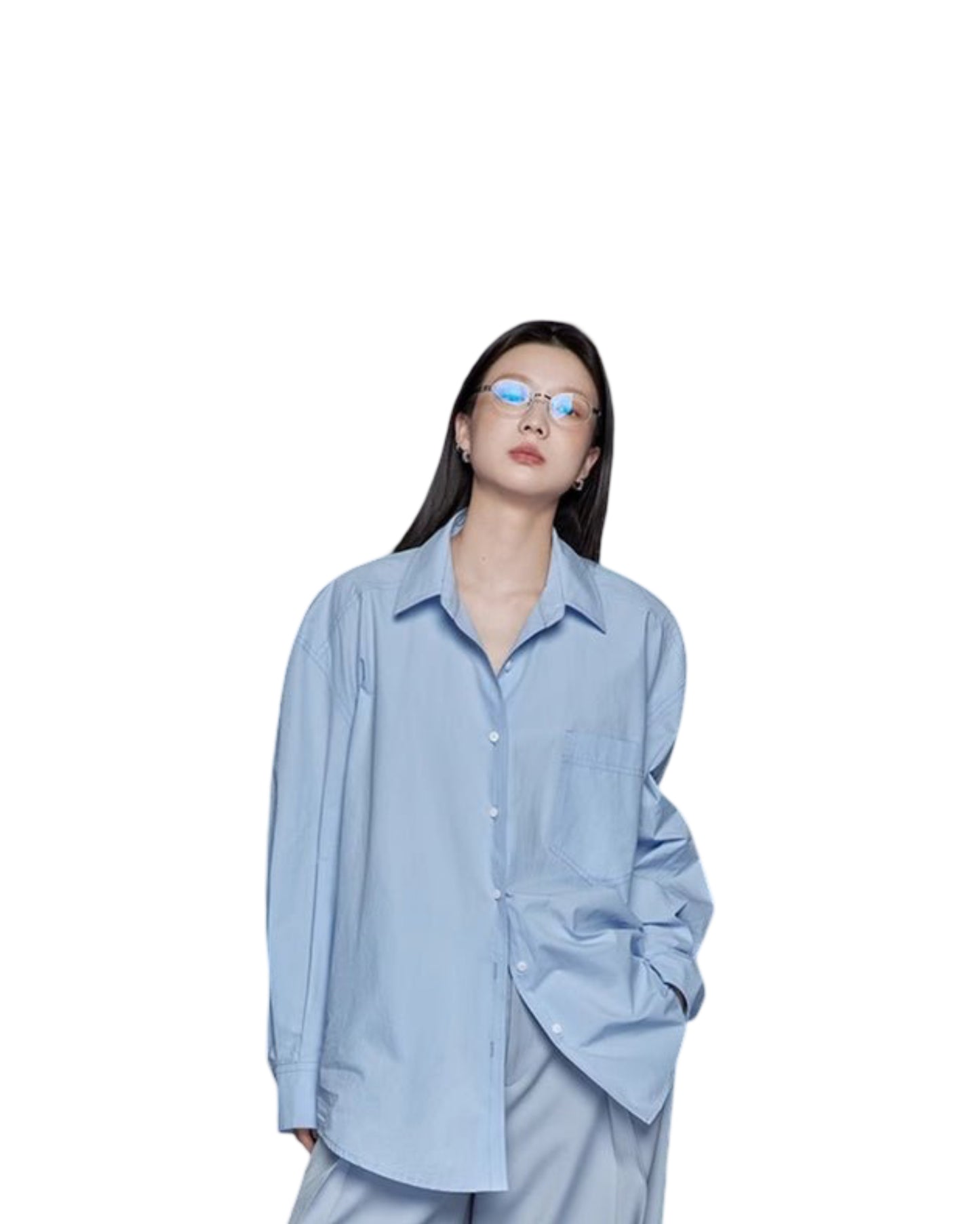 Women's Loose Blue Minimalist Long Sleeve Shirt