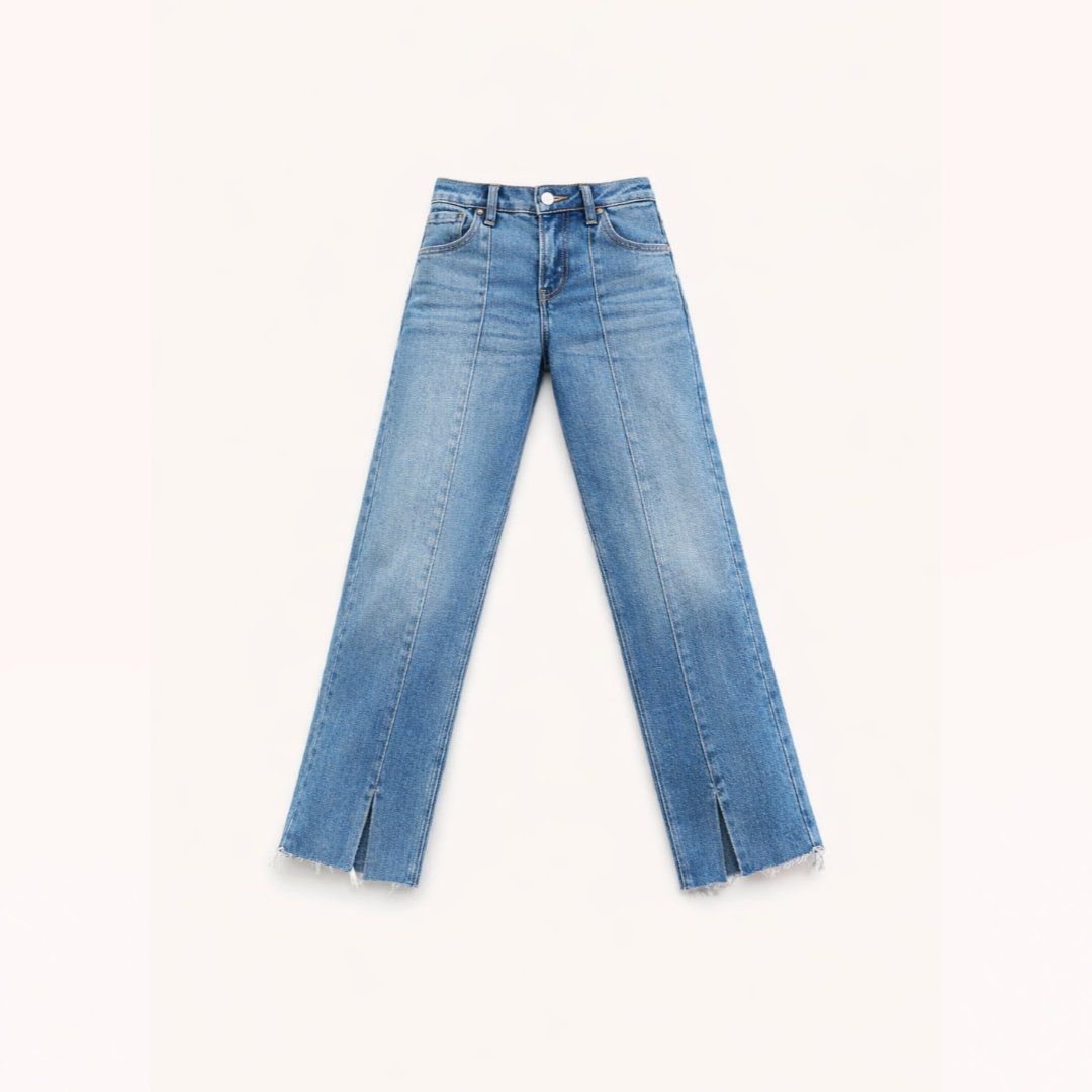 Precision Cut Straight Jeans with Subtle Front Slits