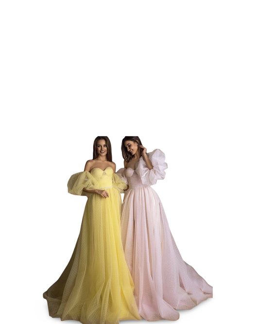 Evening Gown Tube Top Retro Lantern Sleeve Light Yarn