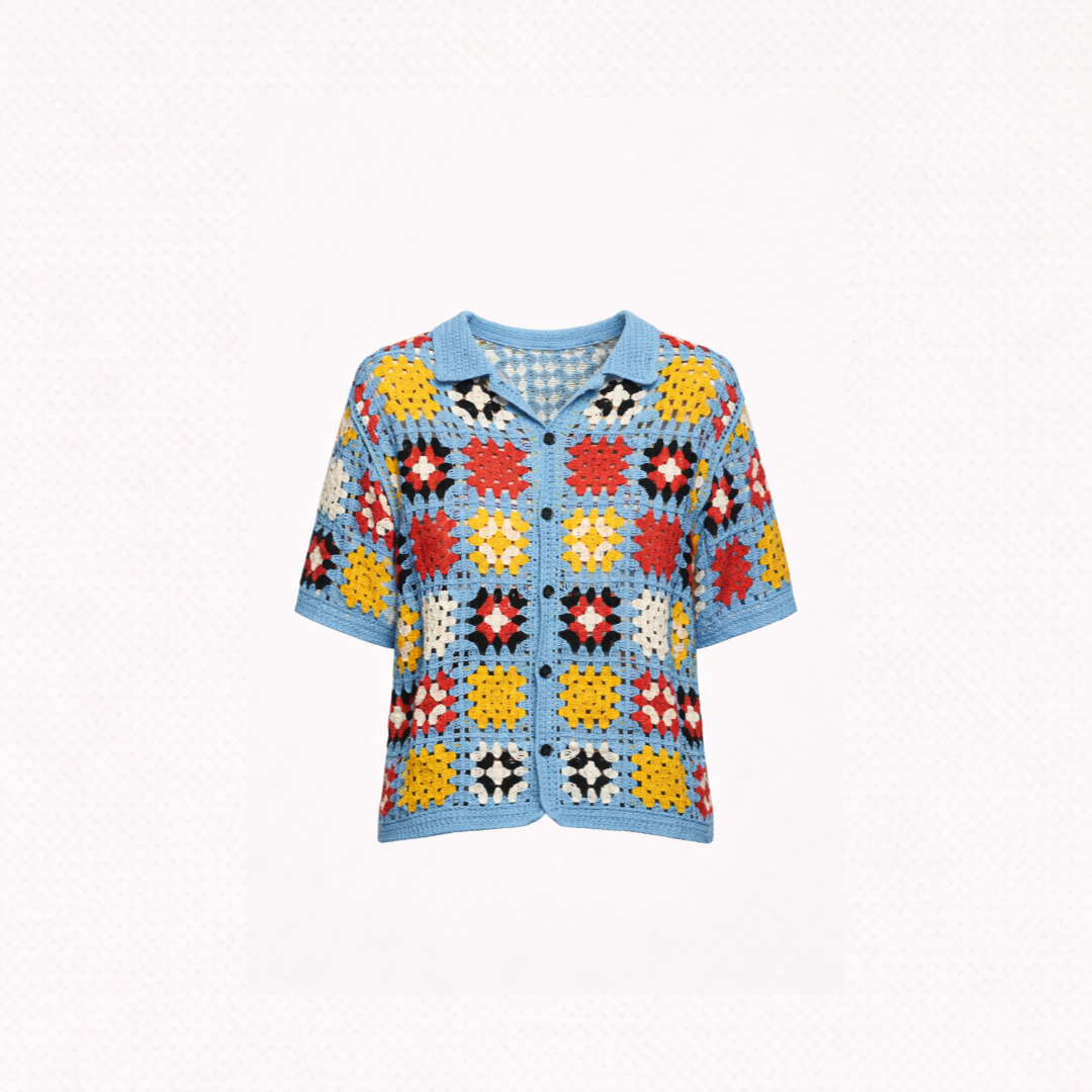 Chromatic Grid Crochet Shirt