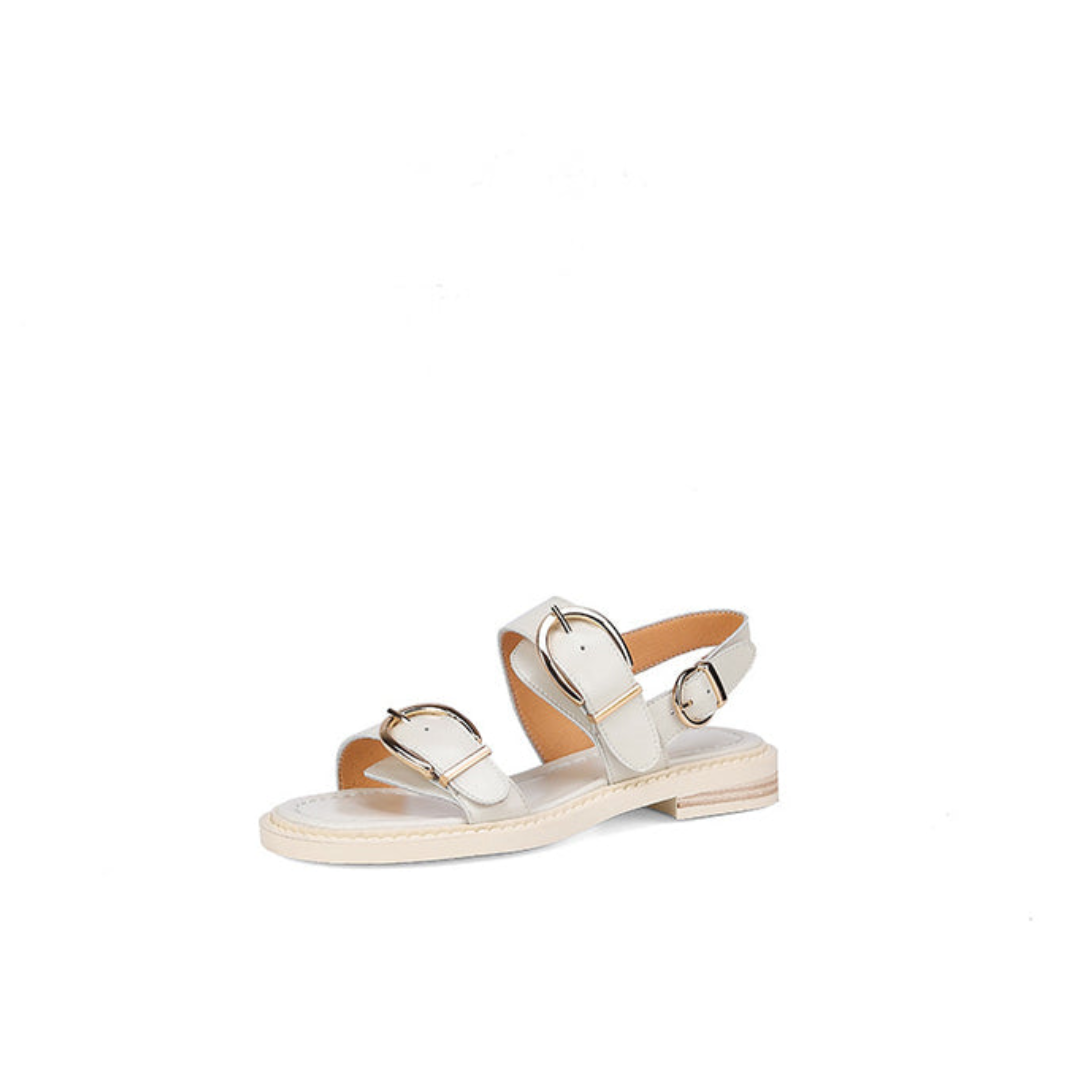 Belt Buckle Ankle-strap Sandals Back Strap Low Heel Chunky Heel Cowhide