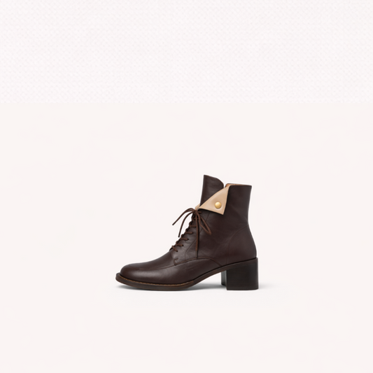 First-Layer Cowhide Leather Lace-Up Ankle Boots