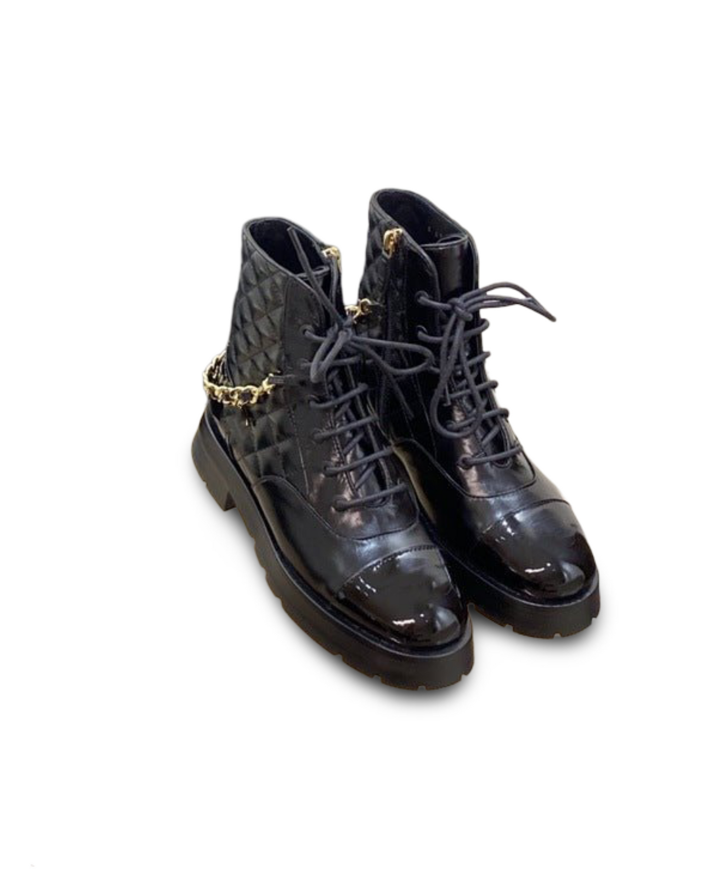 French Side Zipper Chunky Heel Round Toe Classic Style Short Boots Chain