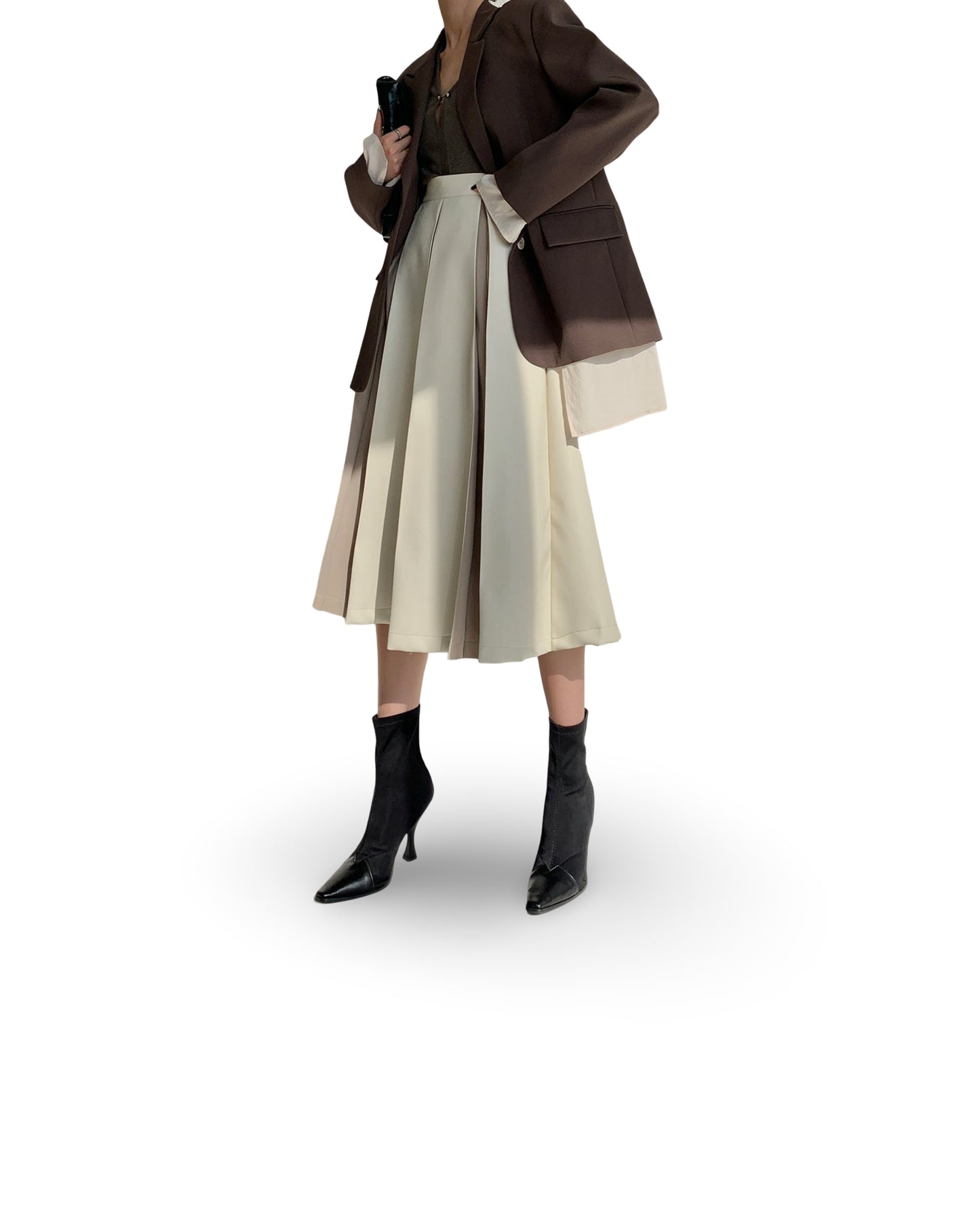 Stitching Pleated Skirt Women's PU Leather Autumn And Winter