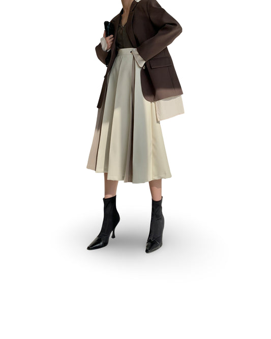 Stitching Pleated Skirt Women's PU Leather Autumn And Winter