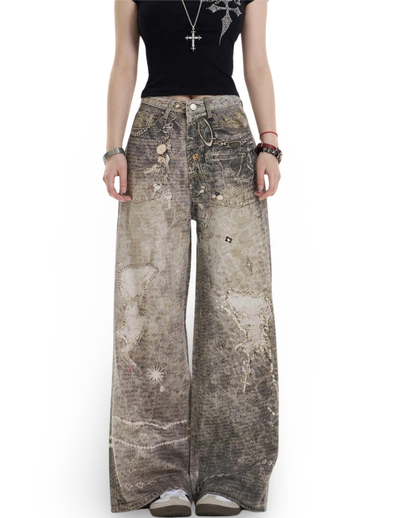Retro Washed Worn Jeans Loose Straight Wide-leg Pants