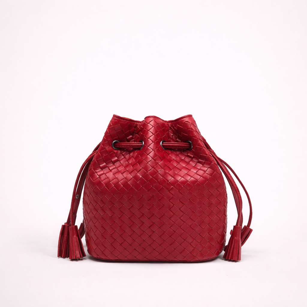 Woven Leather Bucket Bag with Controlled Softness