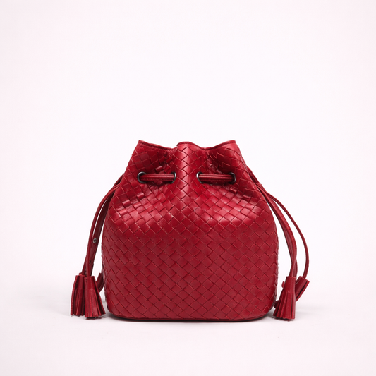 Woven Leather Bucket Bag with Controlled Softness