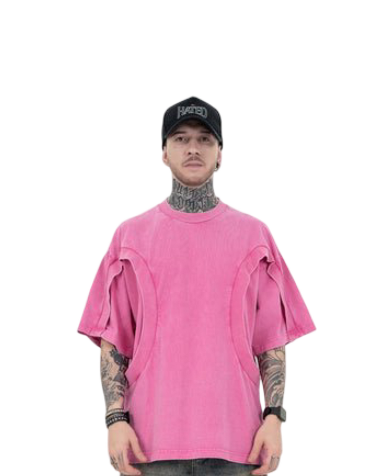 Stitching Deconstruction High Street European And American Solid Color Loose Round Neck Short Sleeve T-shirt