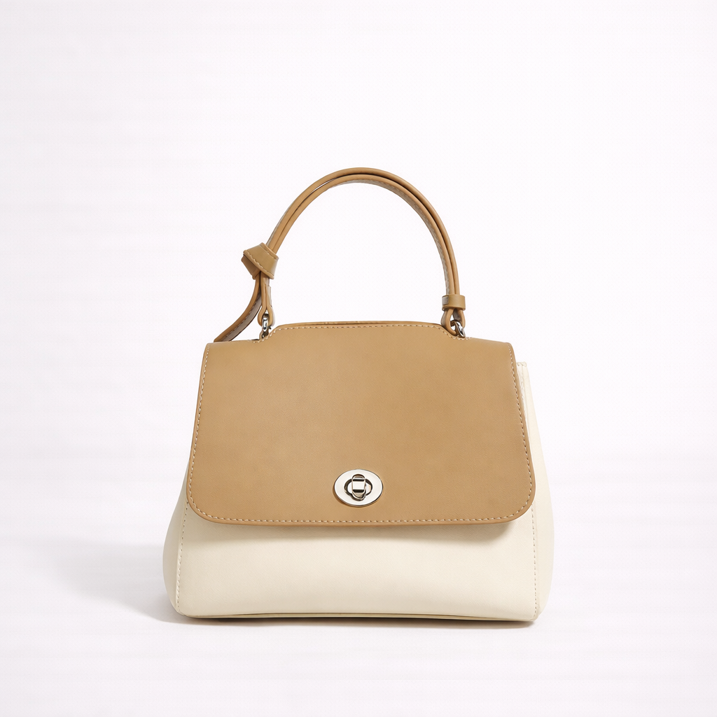 Two-Tone Structured Top-Handle Bag in Two-Layer Cowhide Leather