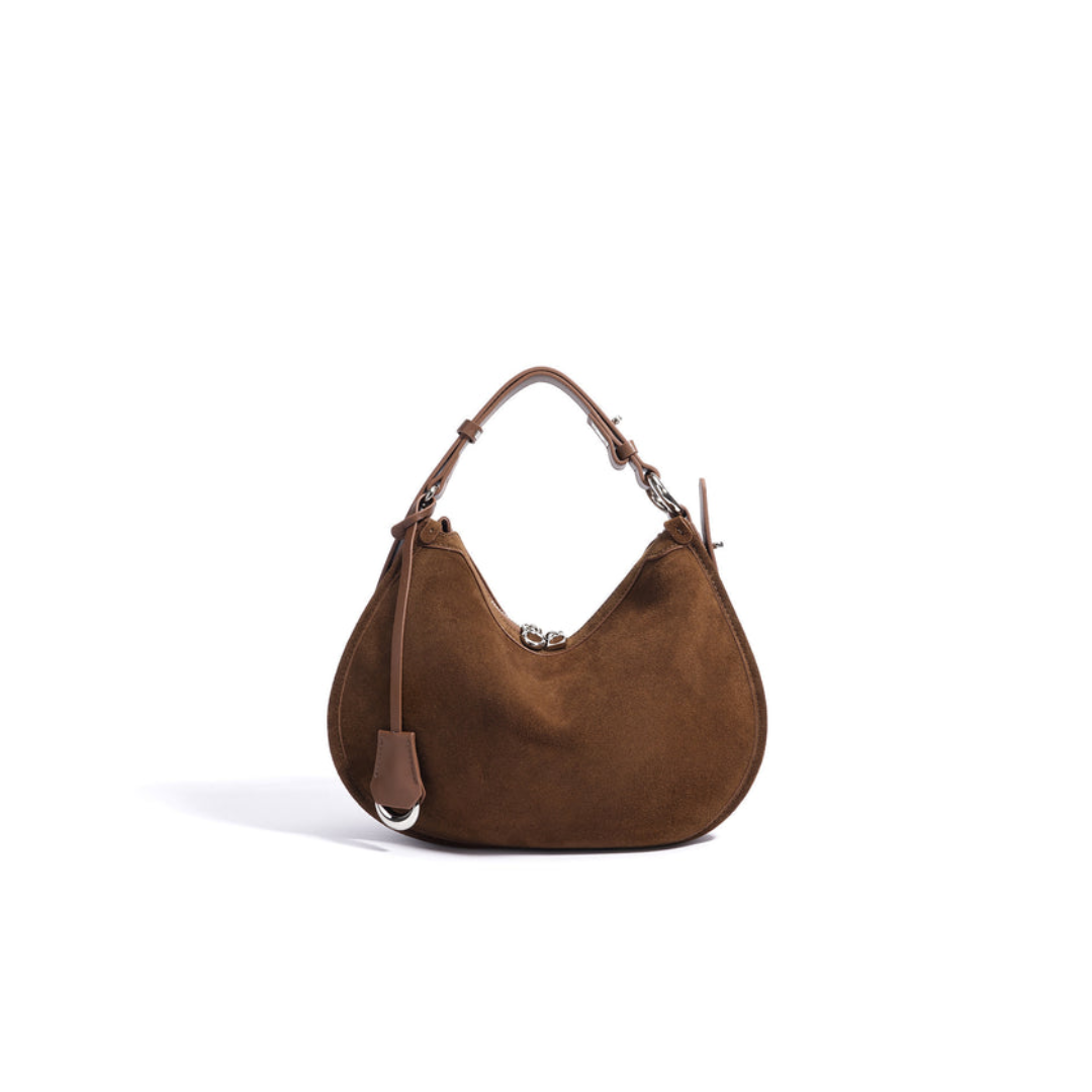 Soft Crescent Shoulder Bag in Two-Layer Cowhide