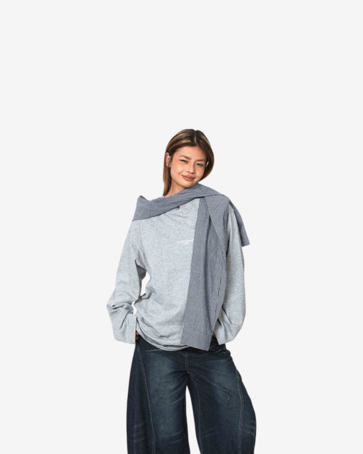 Retro Fake Two-piece Hooded Plaid Shawl Casual Long Sleeve T-shirt Top